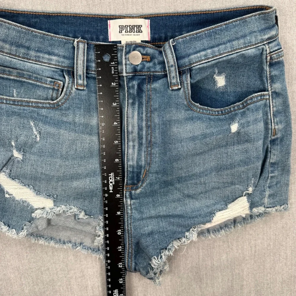 Pink Victoria's Secret Distressed Denim Shorts Medium Wash Cutoff Size‎ 10